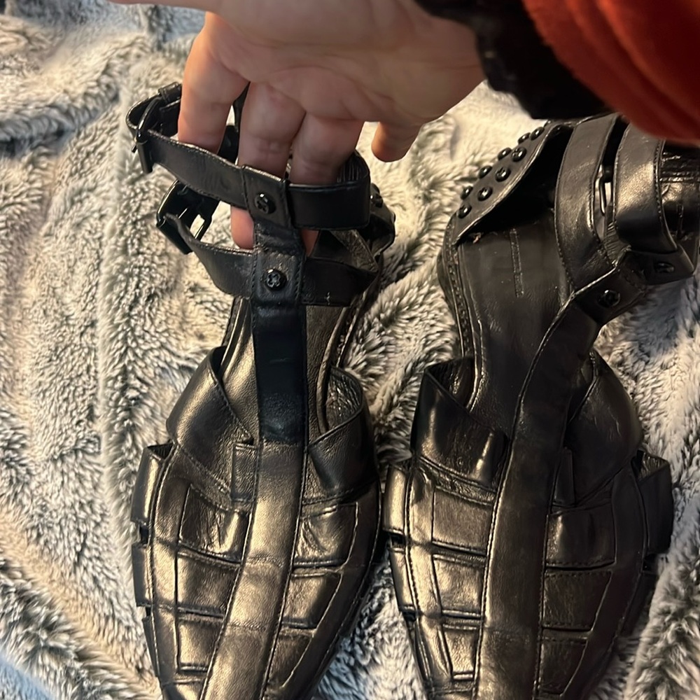Alexander Wang black leather Ankle T Strap Caged Sandals